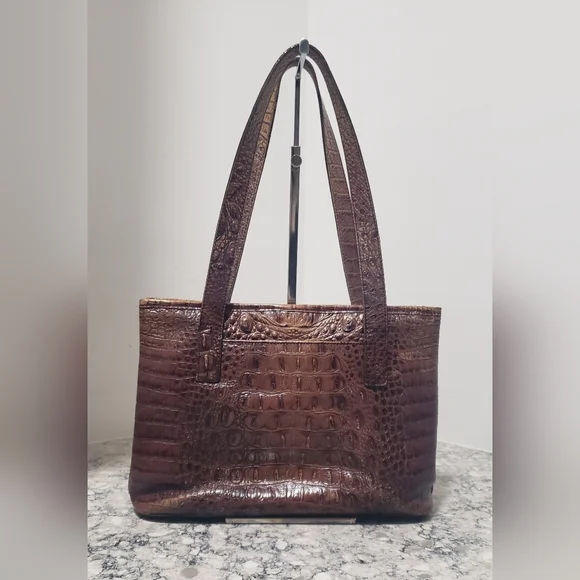 Brahmin Vintage Crocodile Embossed Leather Pecan Melbourne Small Handbag Tote - Picture 16 of 16